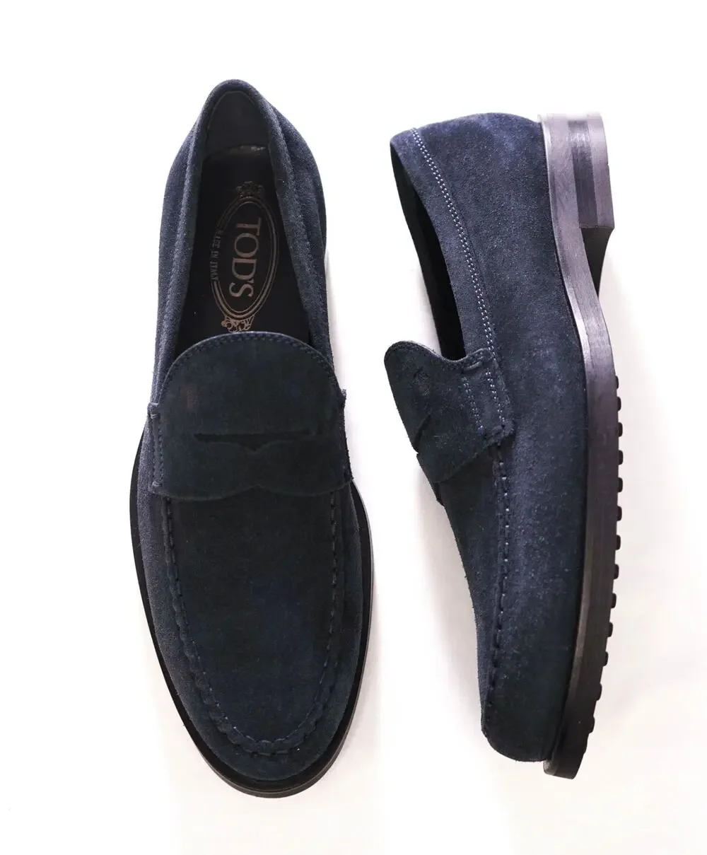 $1,045 TOD'S - Navy Blue Suede BOSTON Loafers - US 8 (7UK)